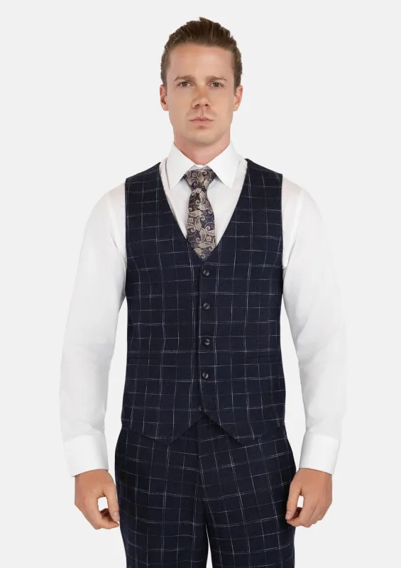 Navy Flannel Windowpane Vest sold by Sartoro