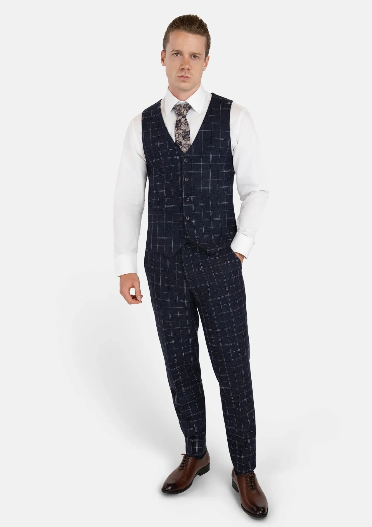 Navy Flannel Windowpane Vest sold by Sartoro product image thumbnail 5