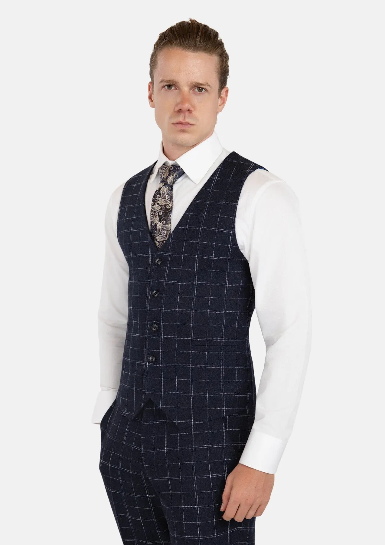Navy Flannel Windowpane Vest sold by Sartoro product image thumbnail 2