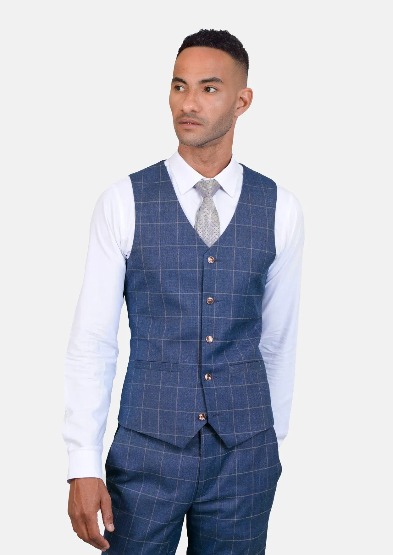 Lapis Blue Windowpane Vest sold by Sartoro