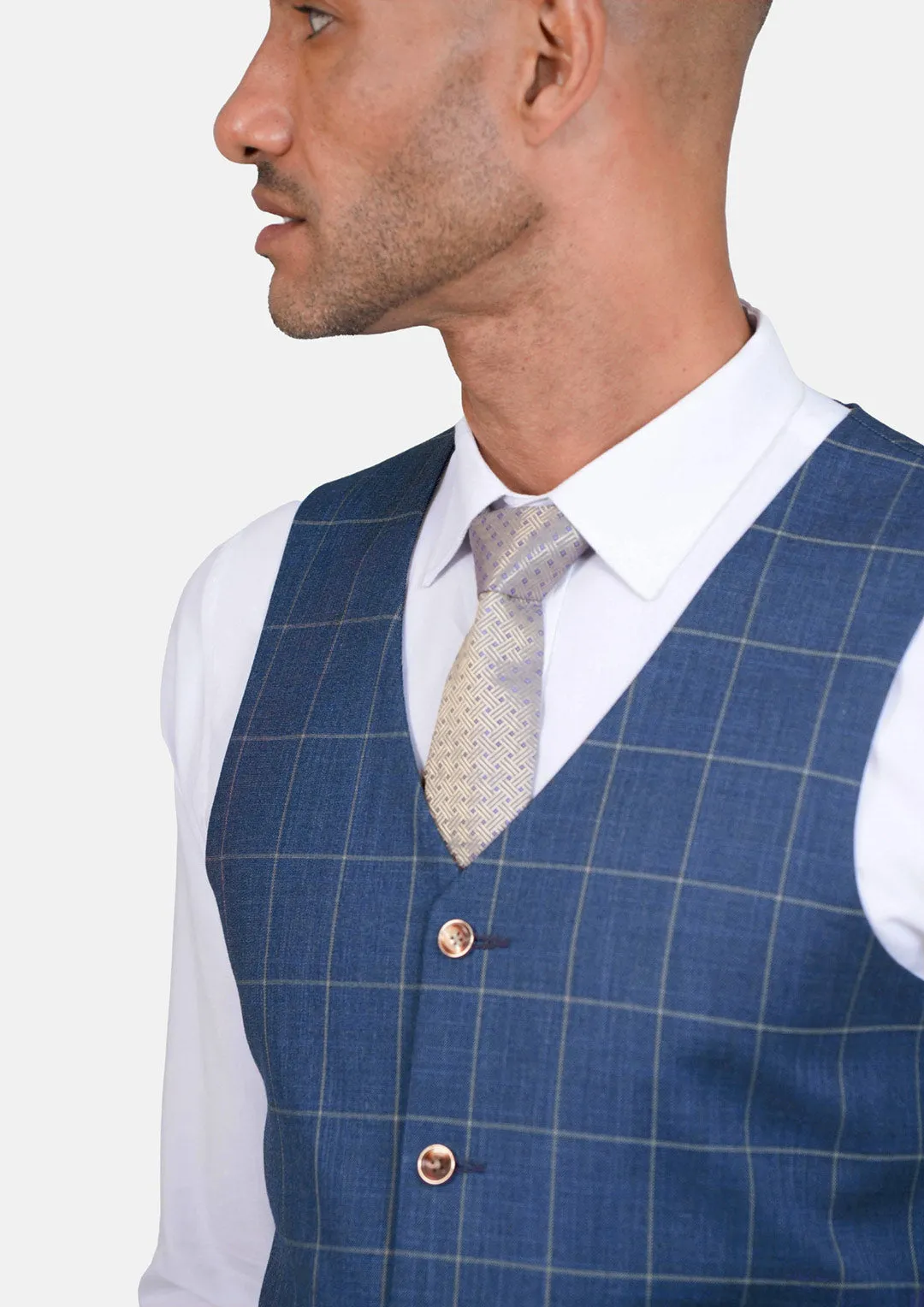 Lapis Blue Windowpane Vest sold by Sartoro product image thumbnail 2