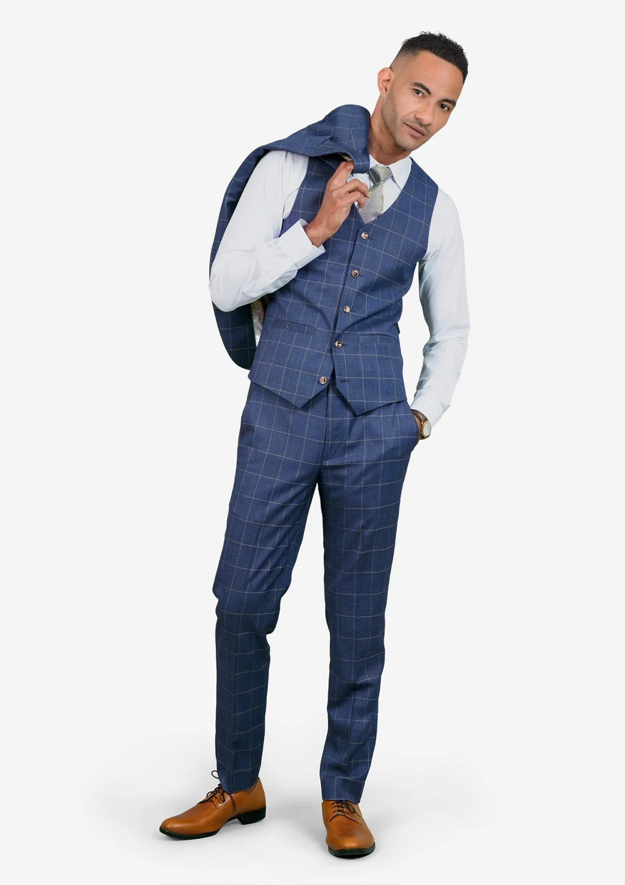 Lapis Blue Windowpane Vest sold by Sartoro product image thumbnail 3