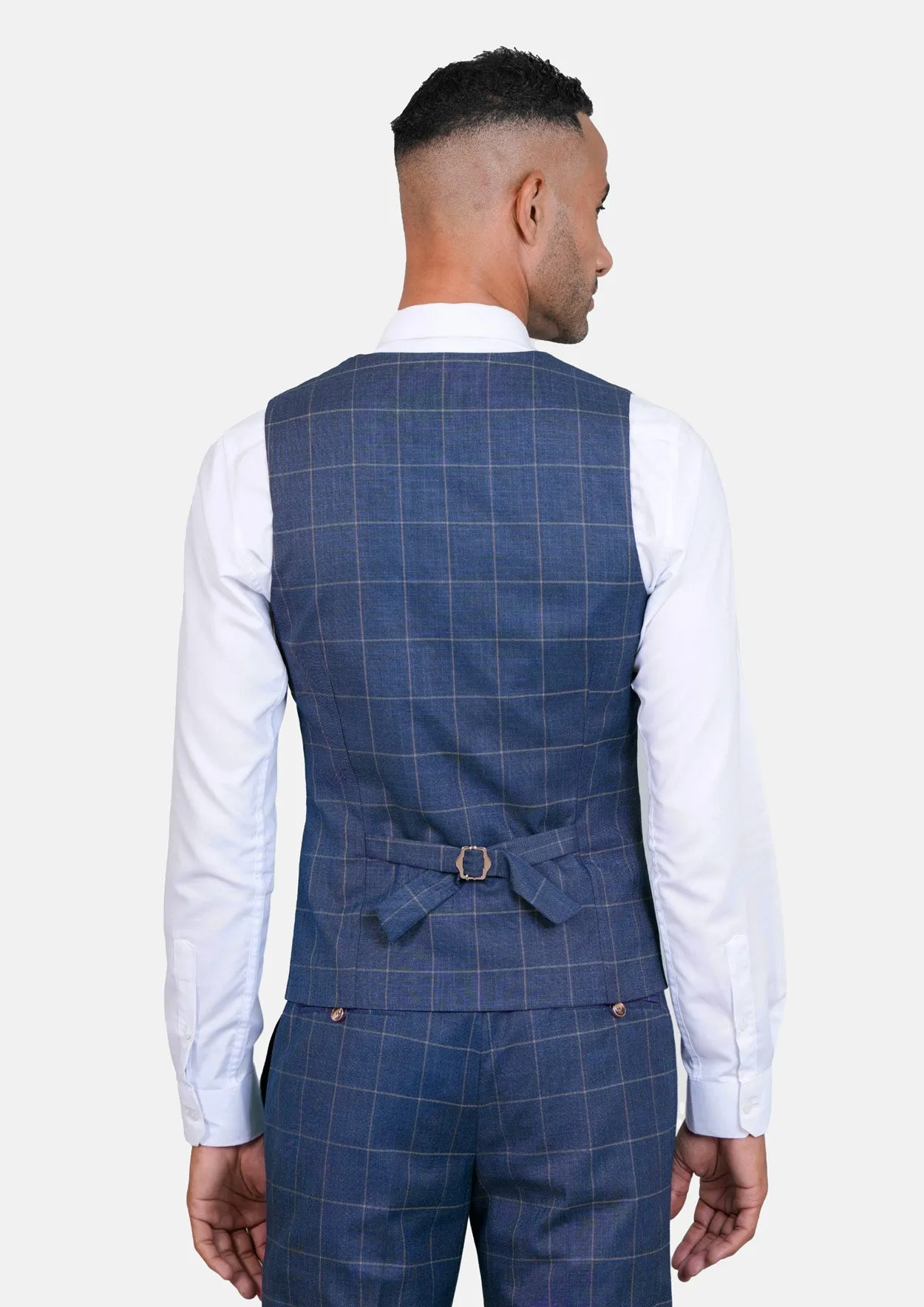 Lapis Blue Windowpane Vest sold by Sartoro product image thumbnail 4