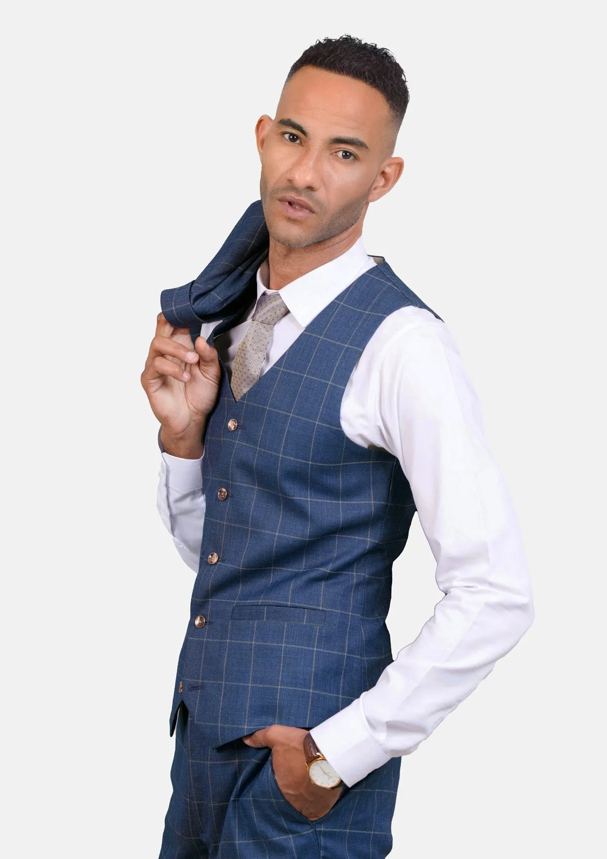 Lapis Blue Windowpane Vest sold by Sartoro product image thumbnail 5