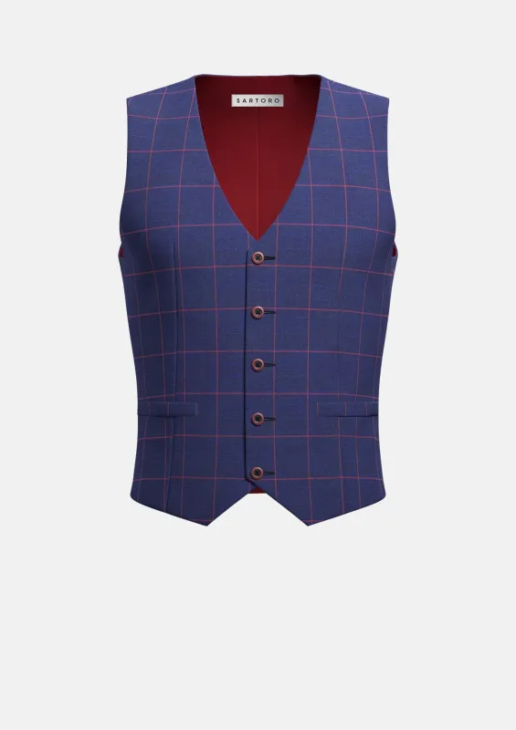 Indigo Blue Windowpane Vest sold by Sartoro