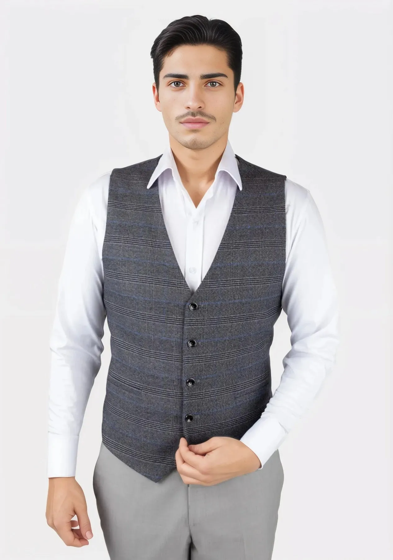 Dark Grey Prince of Wales Vest sold by Sartoro