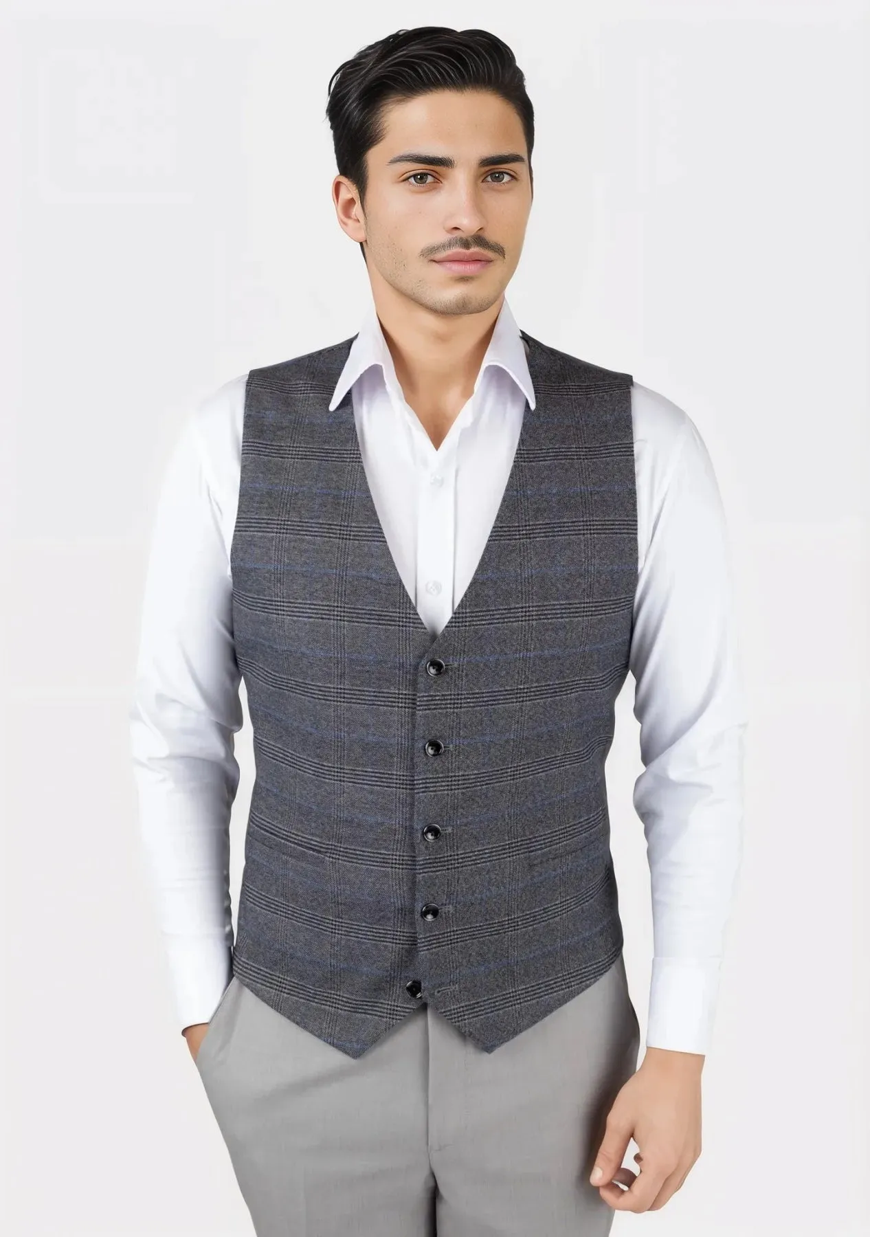 Dark Grey Prince of Wales Vest sold by Sartoro product image thumbnail 5