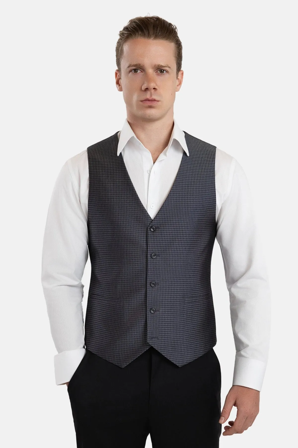 Grey Microcheck Vest sold by Sartoro product image thumbnail 4