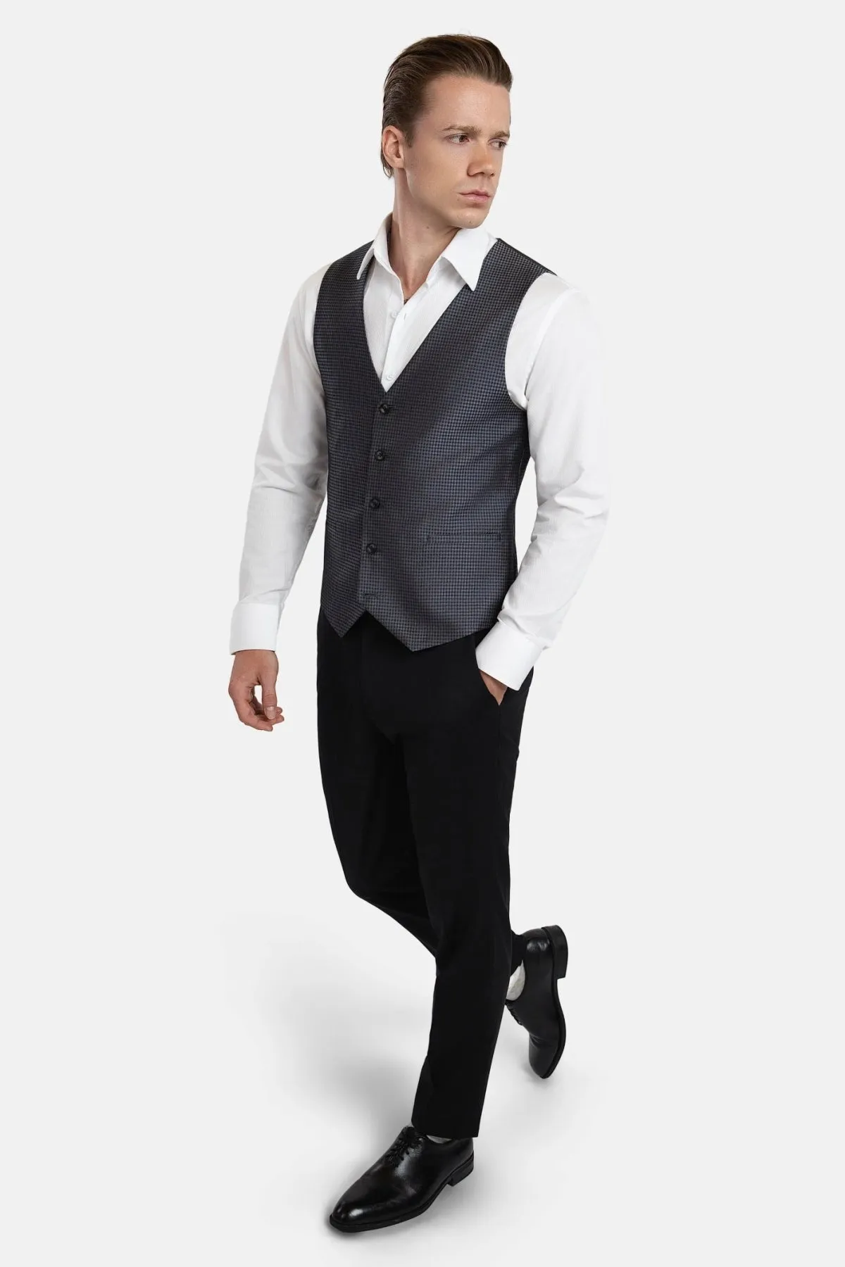Grey Microcheck Vest sold by Sartoro product image thumbnail 5