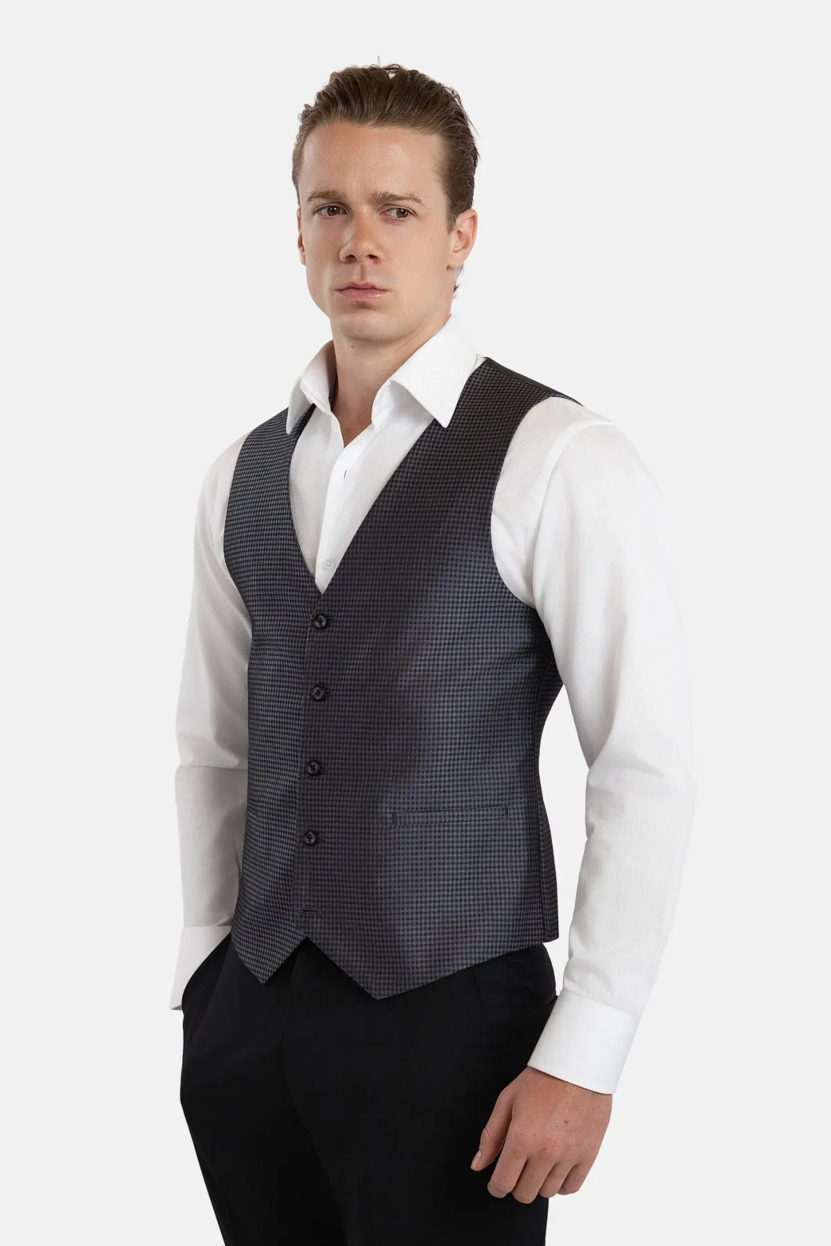 Grey Microcheck Vest sold by Sartoro product image thumbnail 2
