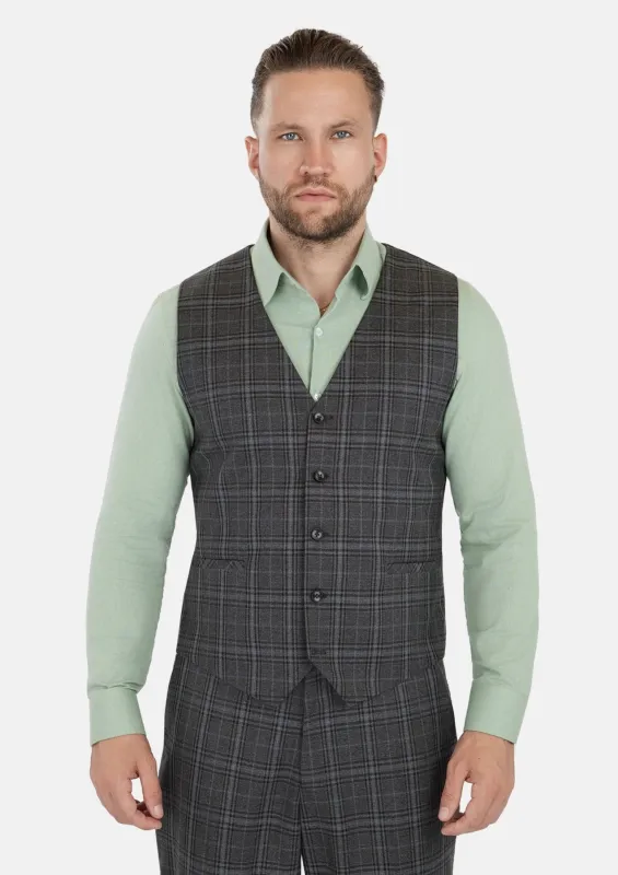 Grey Two-Tone Plaid Vest sold by Sartoro