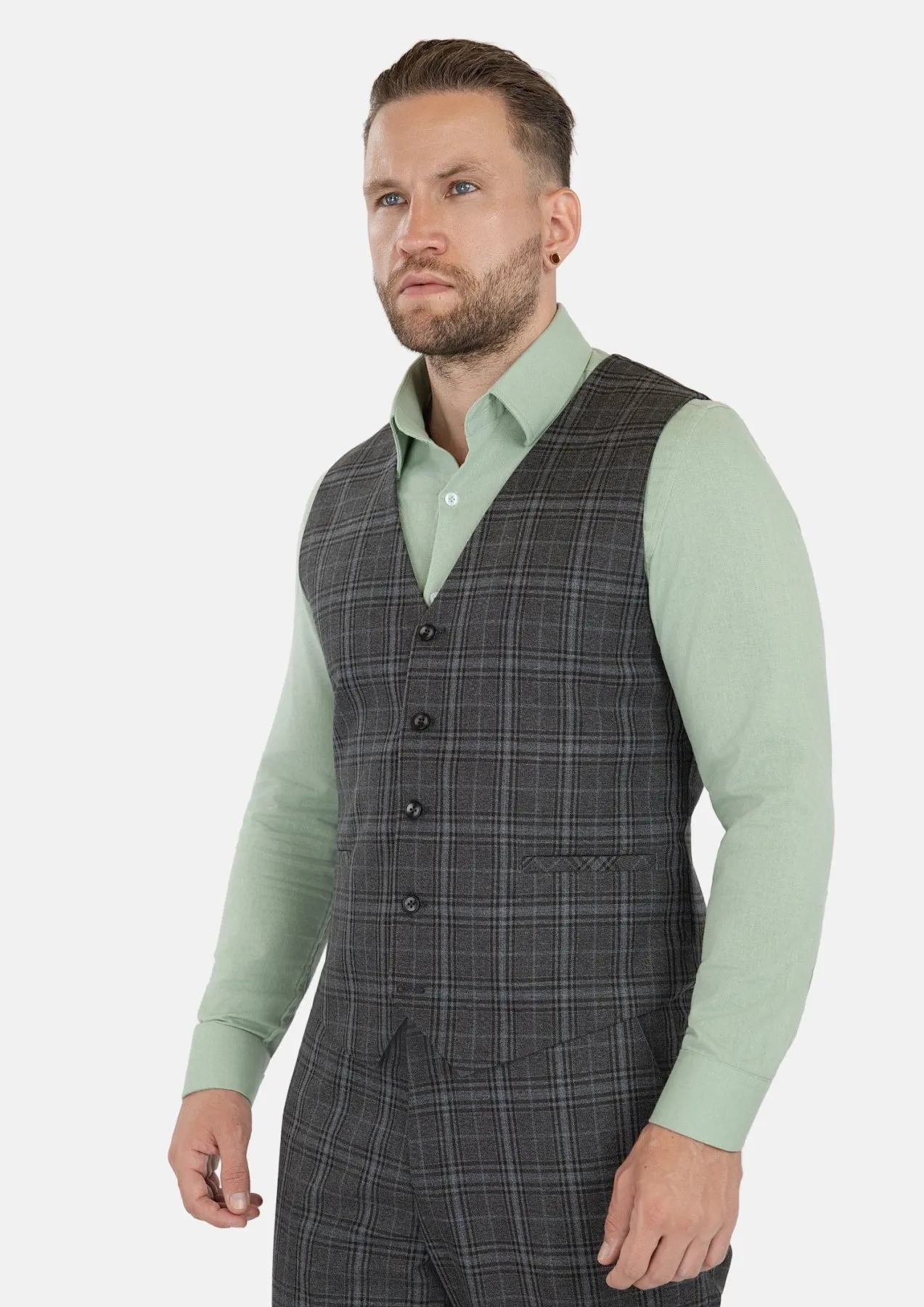 Grey Two-Tone Plaid Vest sold by Sartoro product image thumbnail 3