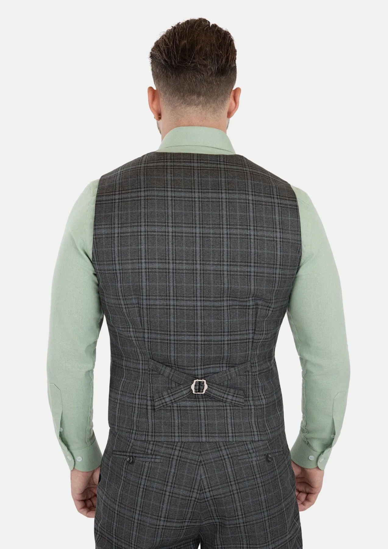 Grey Two-Tone Plaid Vest sold by Sartoro product image thumbnail 5