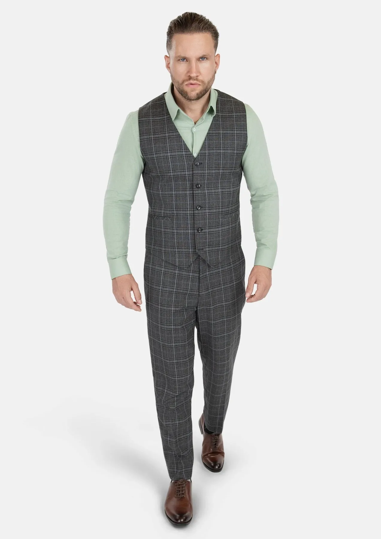 Grey Two-Tone Plaid Vest sold by Sartoro product image thumbnail 4