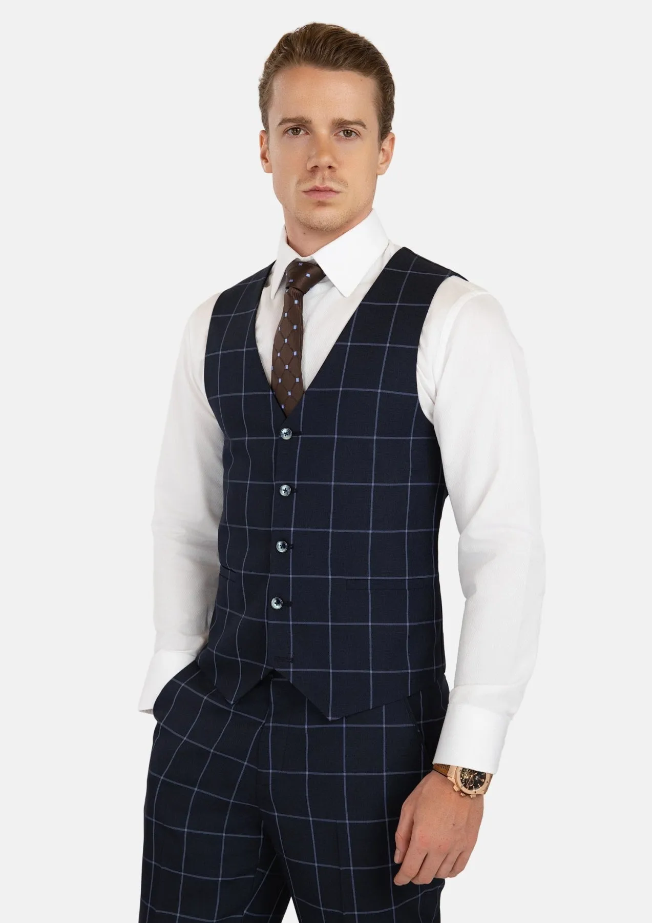 Deep Navy Windowpane Vest sold by Sartoro product image thumbnail 3