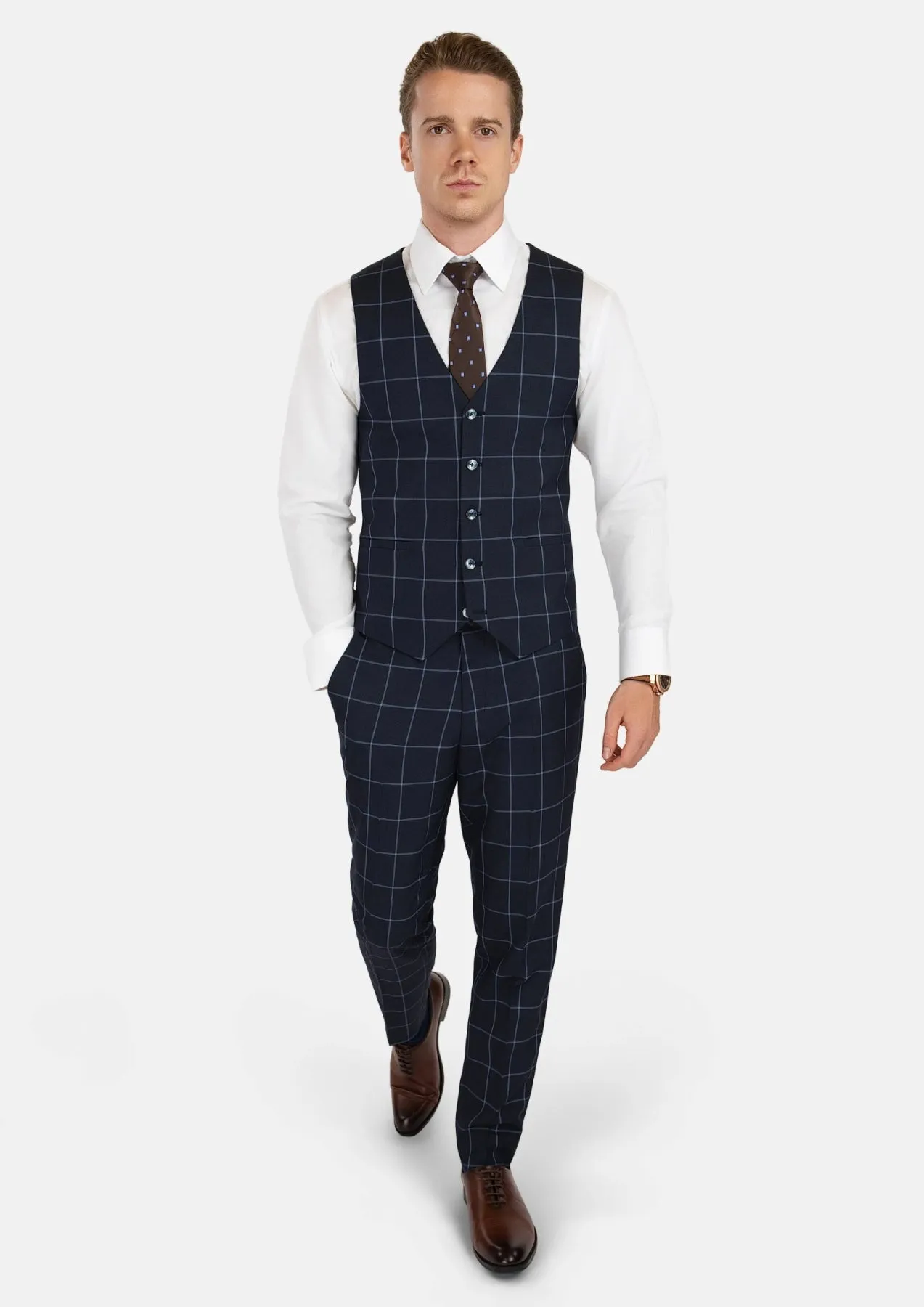 Deep Navy Windowpane Vest sold by Sartoro product image thumbnail 4