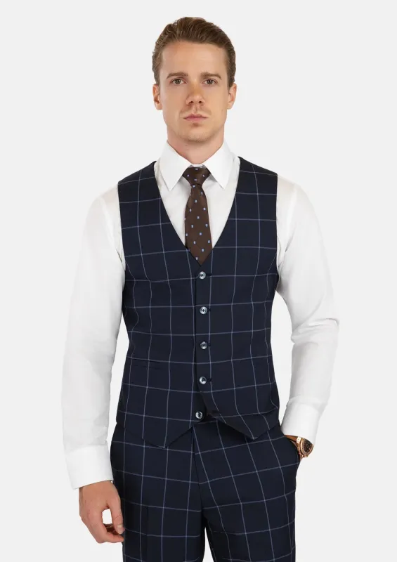 Deep Navy Windowpane Vest sold by Sartoro
