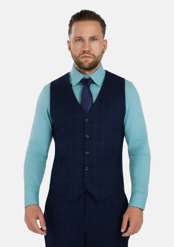 Deep Blue Flannel Windowpane Vest sold by Sartoro