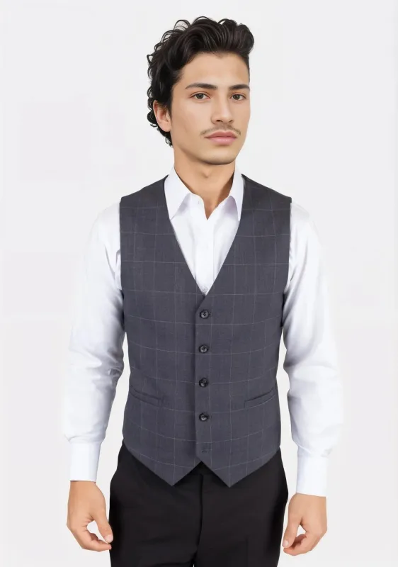 Dark Grey Windowpane Vest sold by Sartoro