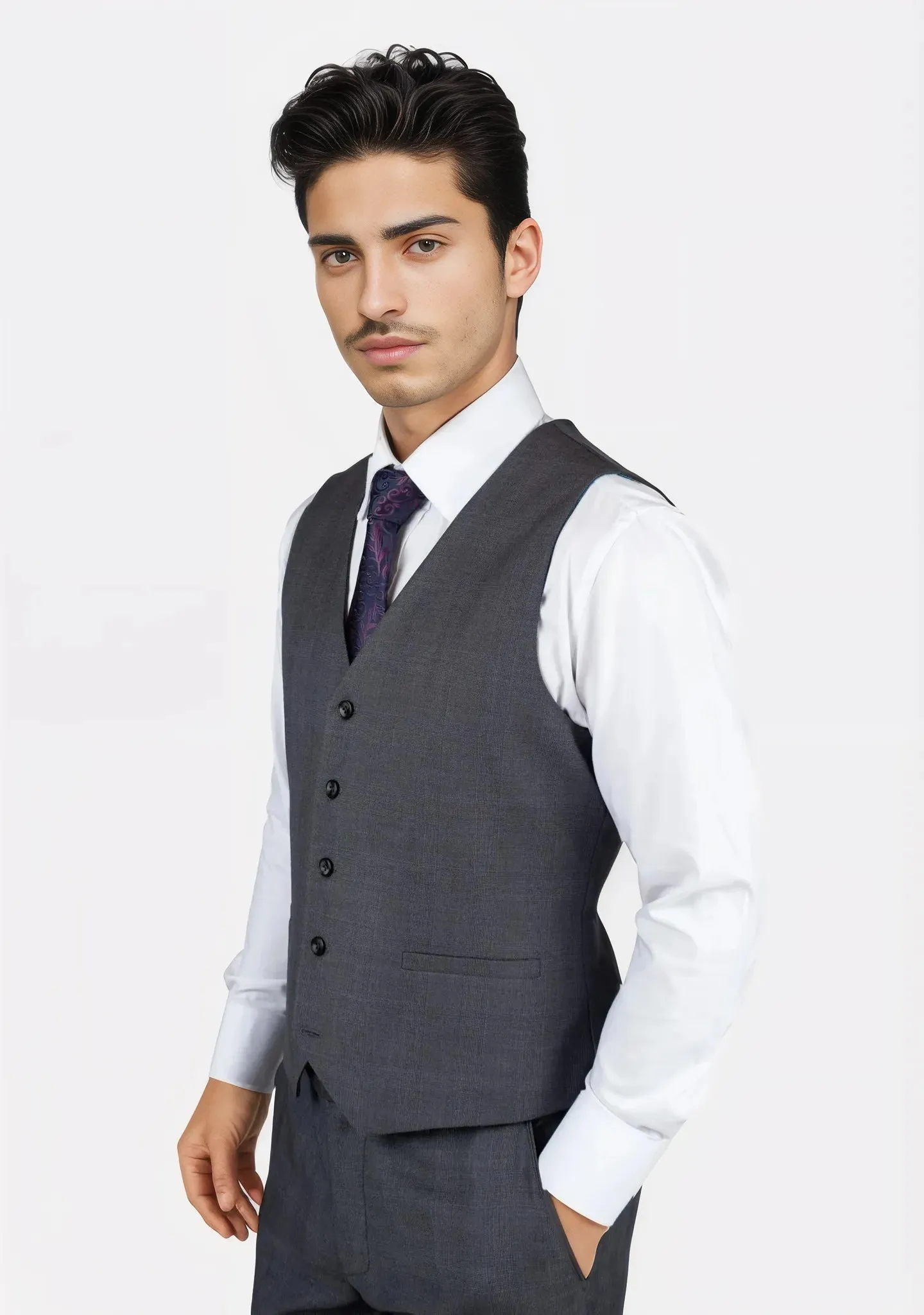 Charcoal Prince of Wales Vest sold by Sartoro product image thumbnail 2
