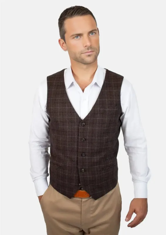 Cedar Brown Flannel Windowpane Vest sold by Sartoro