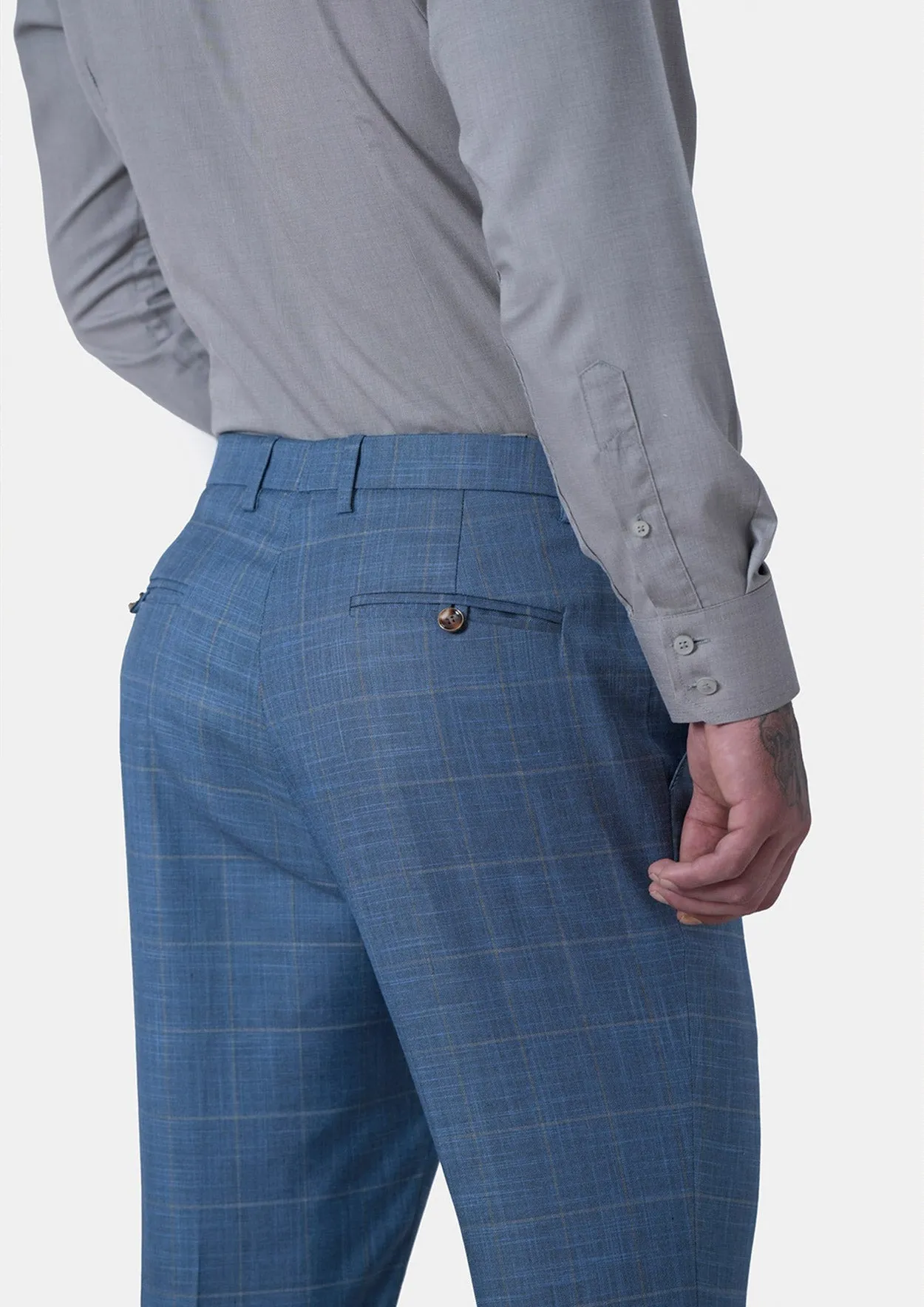 Sky Blue Windowpane Pants sold by Sartoro product image thumbnail 5