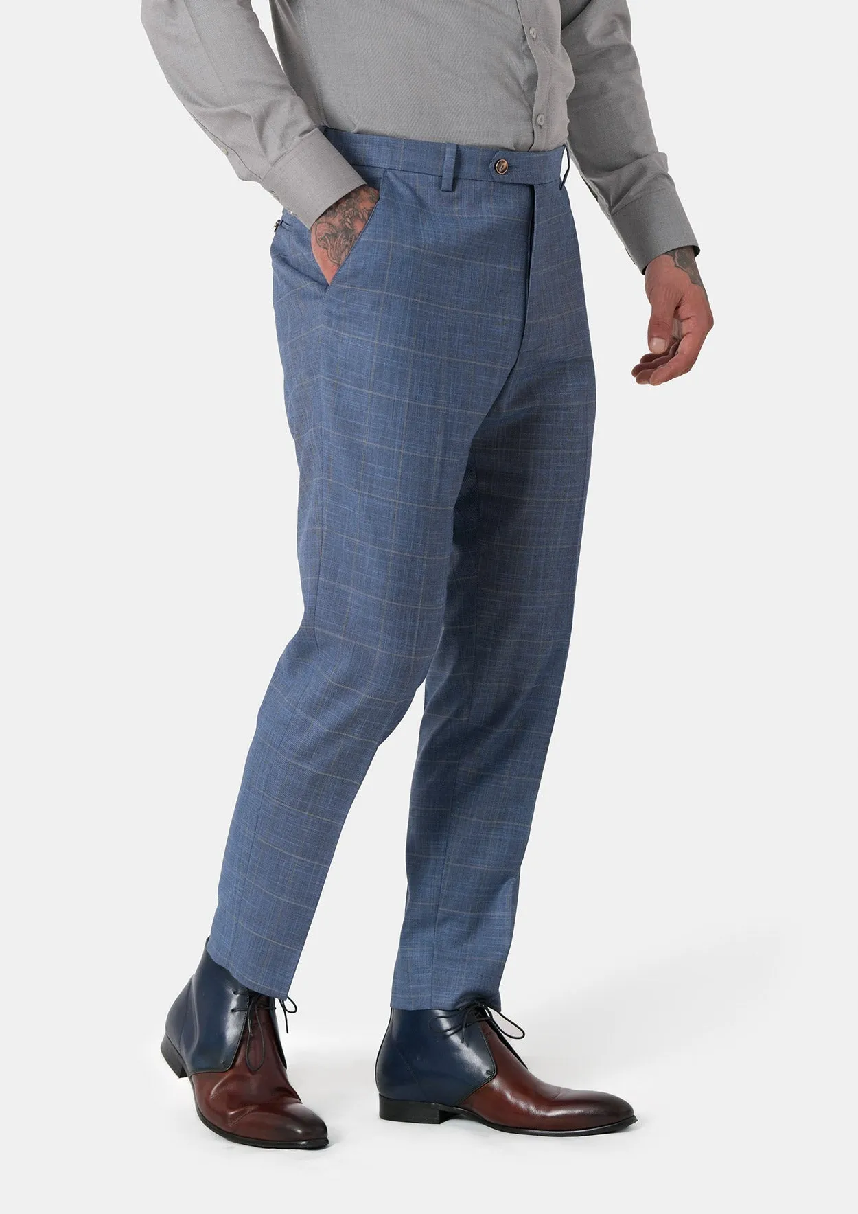 Sky Blue Windowpane Pants sold by Sartoro product image thumbnail 4