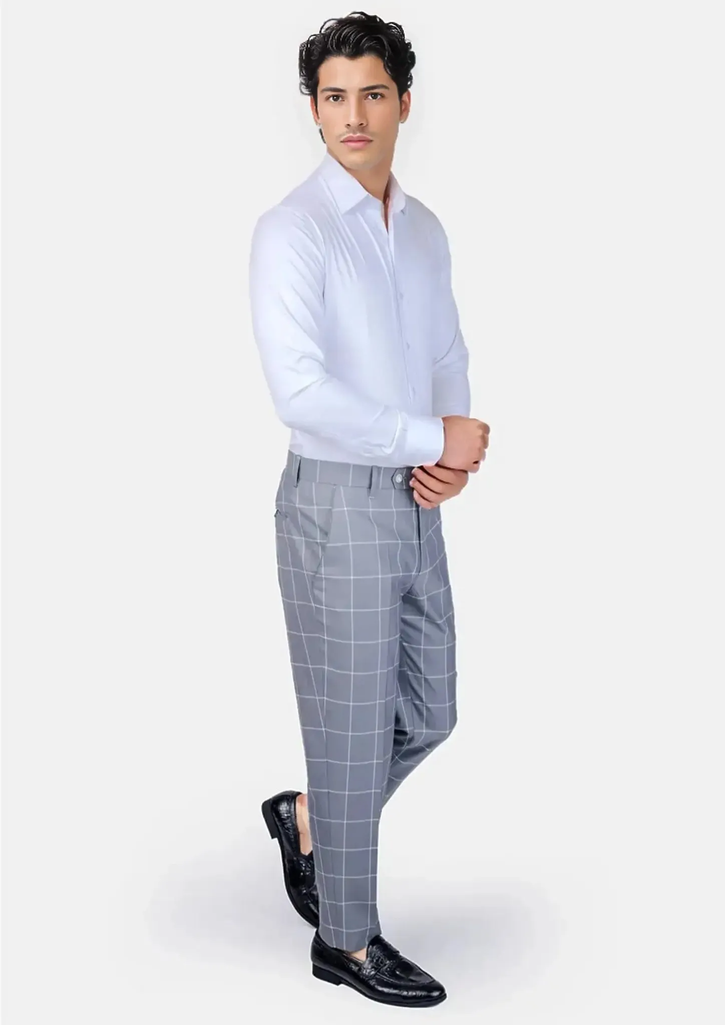 Powder Grey Windowpane Pants sold by Sartoro product image thumbnail 3