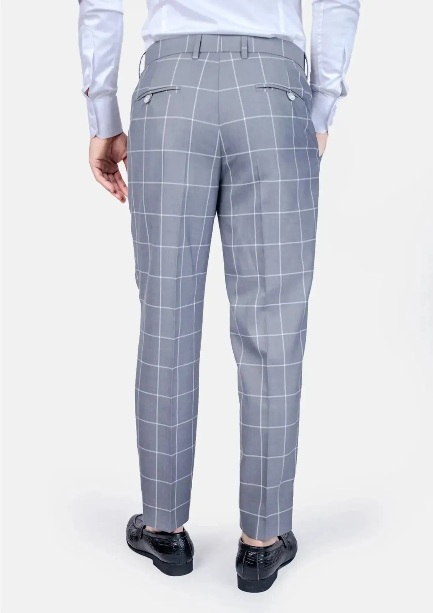 Powder Grey Windowpane Pants sold by Sartoro product image thumbnail 4