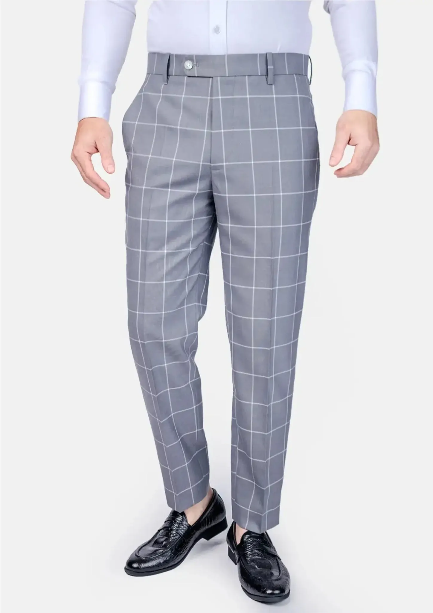 Powder Grey Windowpane Pants sold by Sartoro
