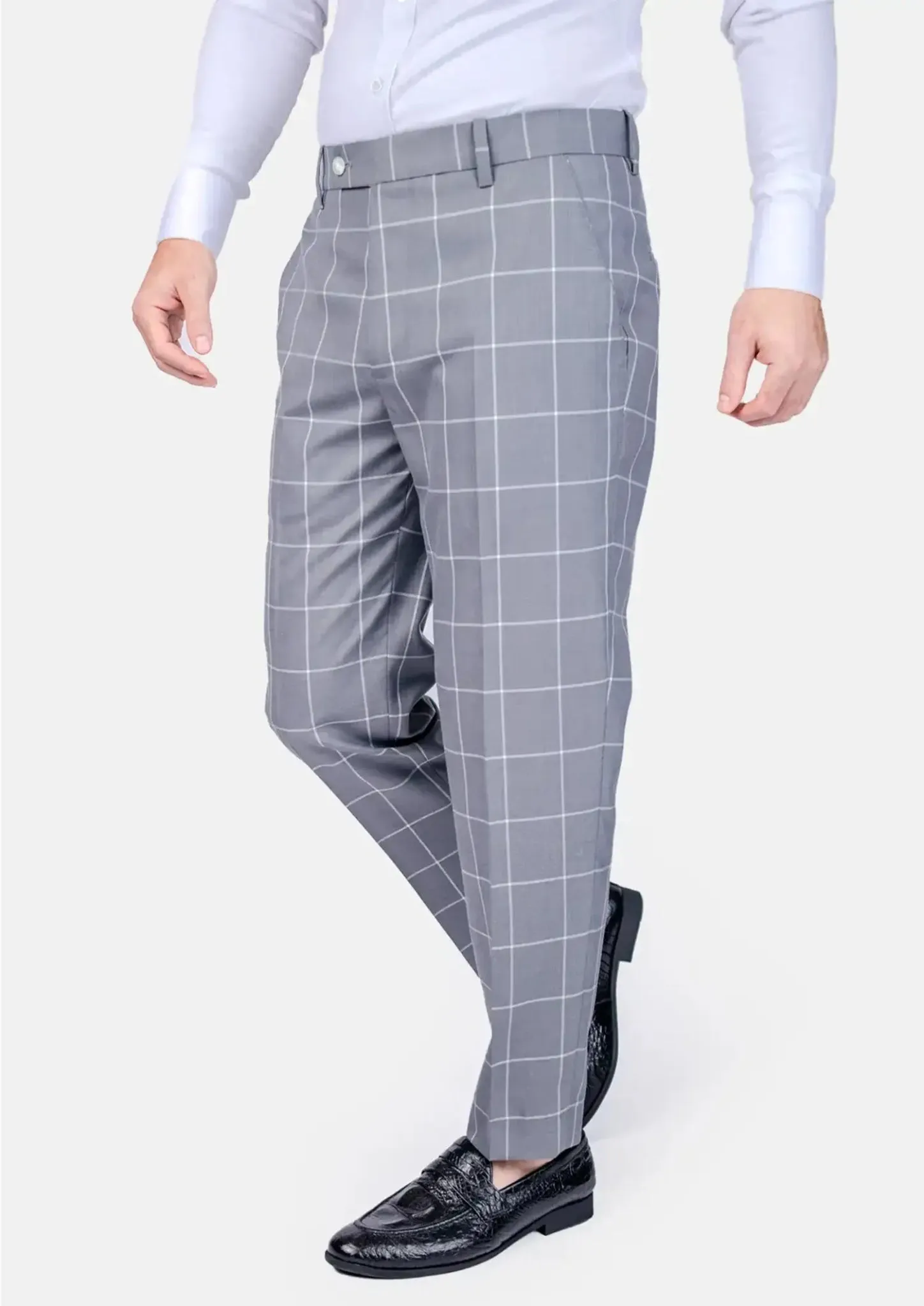 Powder Grey Windowpane Pants sold by Sartoro product image thumbnail 5