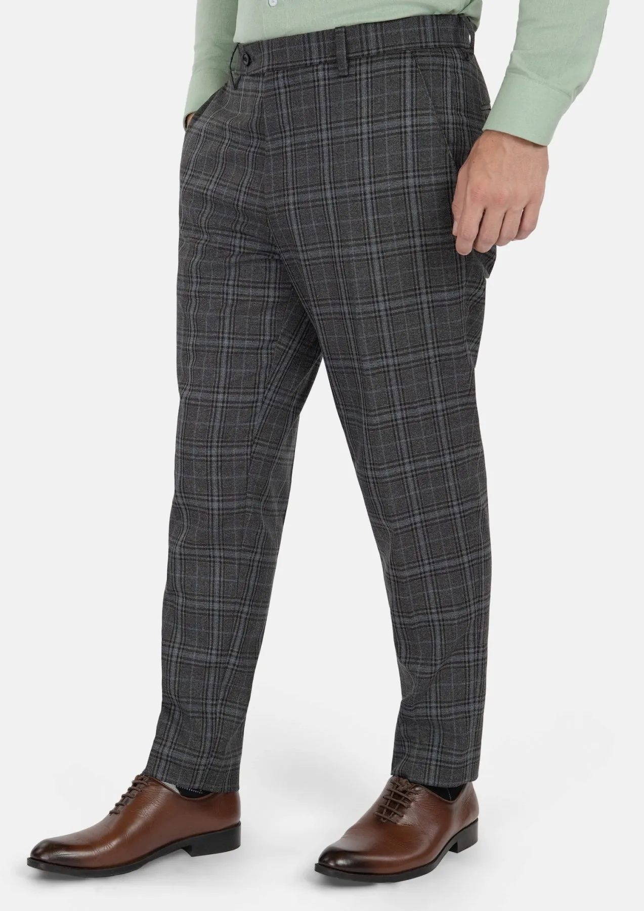 Grey Two-Tone Plaid Pants sold by Sartoro product image thumbnail 3