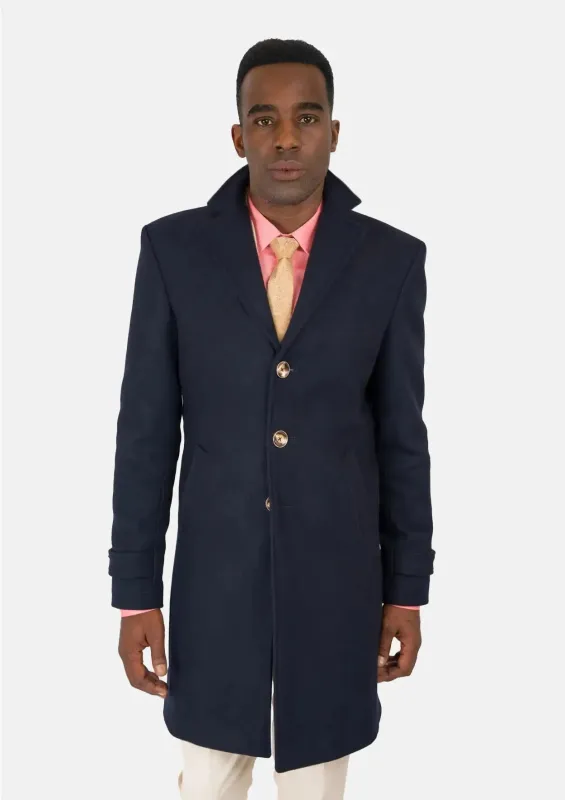 Navy Wool Classic Overcoat sold by Sartoro