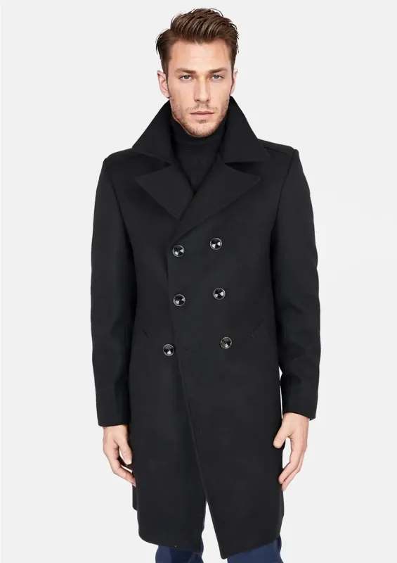 Black Wool Signature Peacoat sold by Sartoro