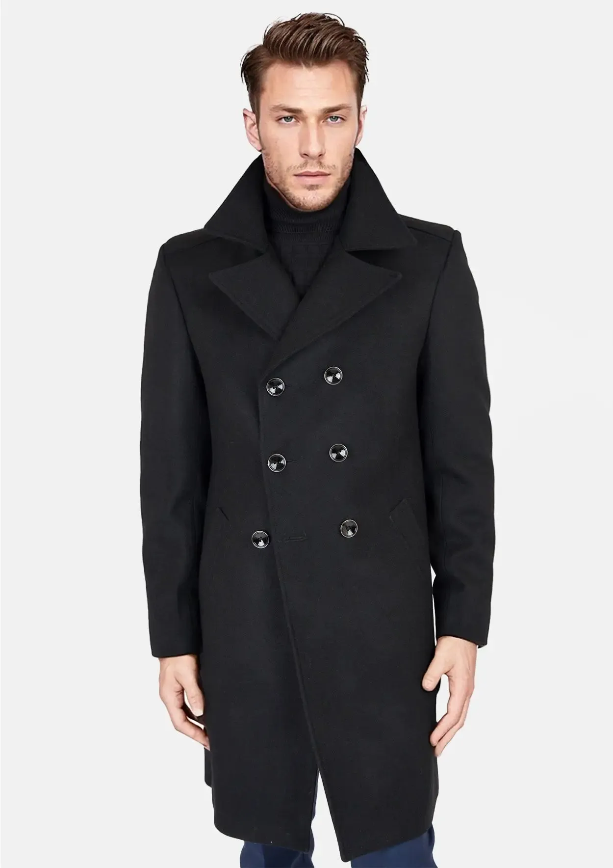 Black Wool Signature Peacoat sold by Sartoro