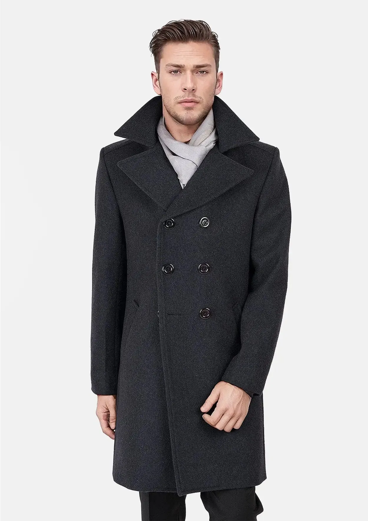 Charcoal Wool Signature Peacoat sold by Sartoro