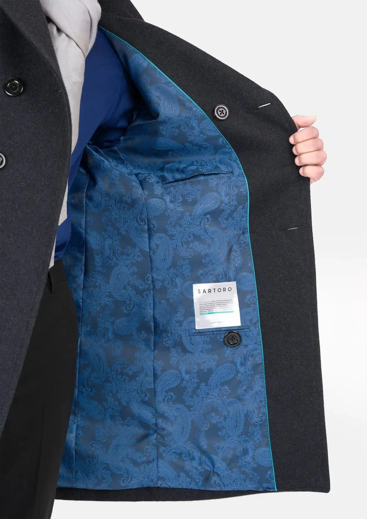 Charcoal Wool Signature Peacoat sold by Sartoro product image thumbnail 4