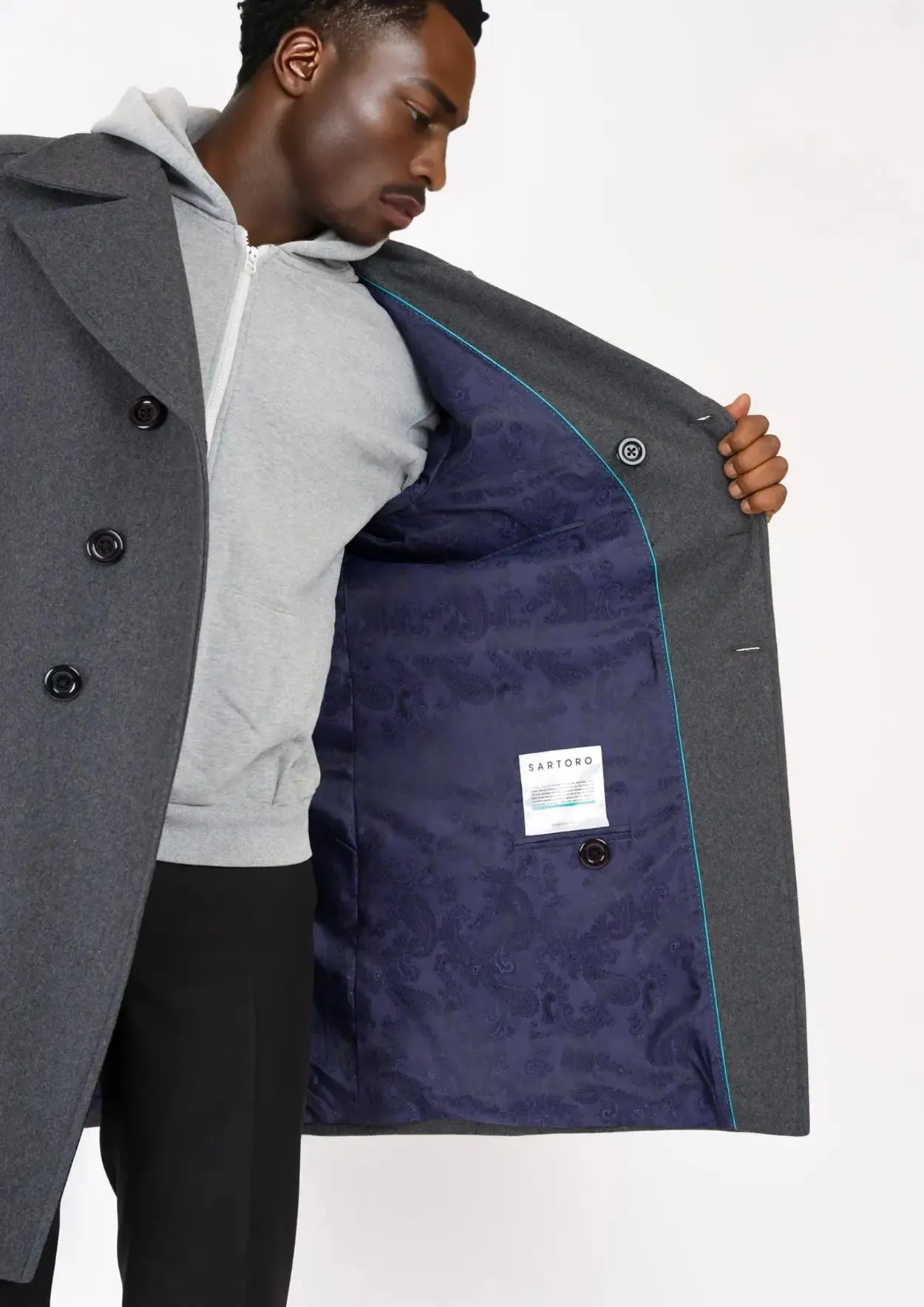 Grey Wool Signature Peacoat sold by Sartoro product image thumbnail 4