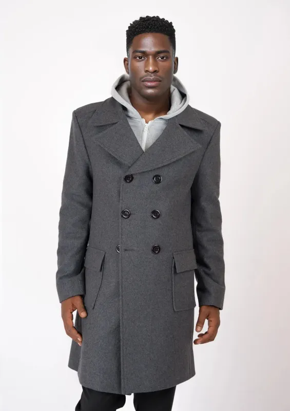 Grey Wool Signature Peacoat sold by Sartoro