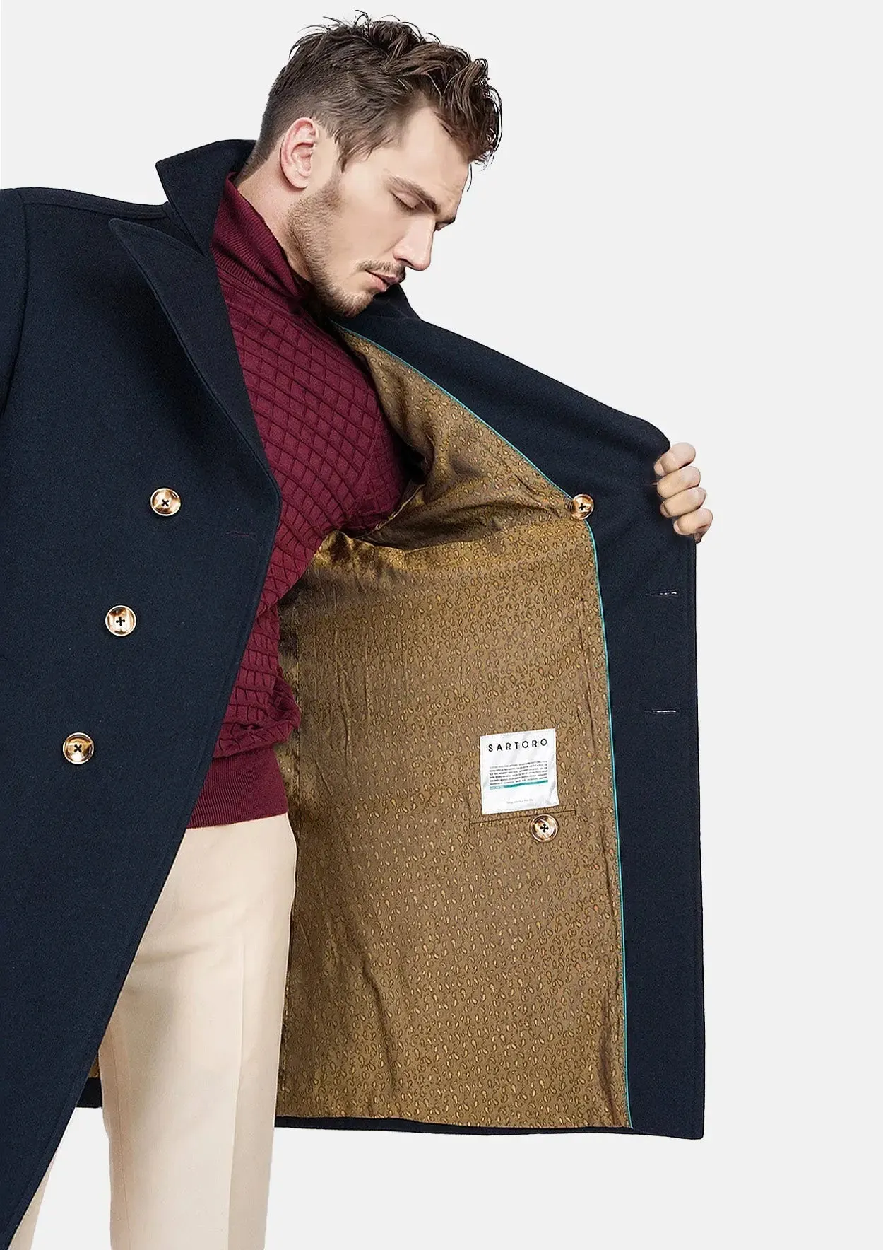 Navy Wool Signature Peacoat sold by Sartoro product image thumbnail 4