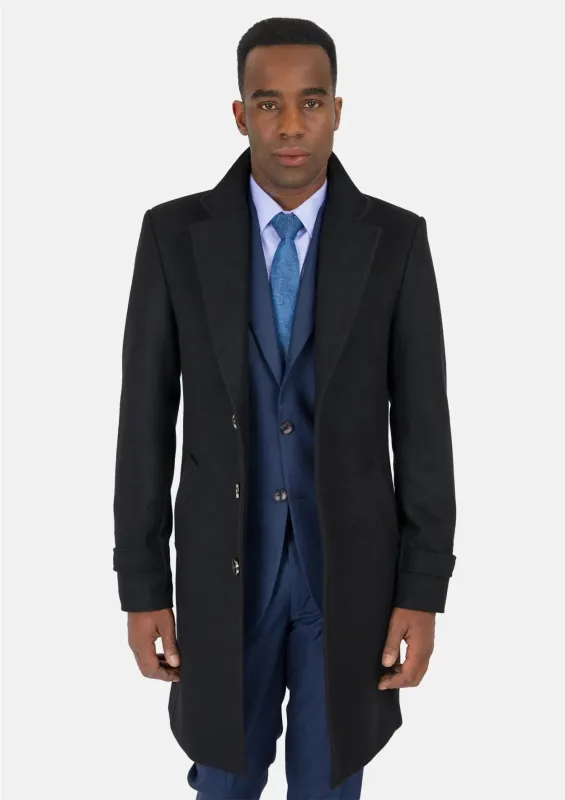 Black Wool Classic Overcoat sold by Sartoro