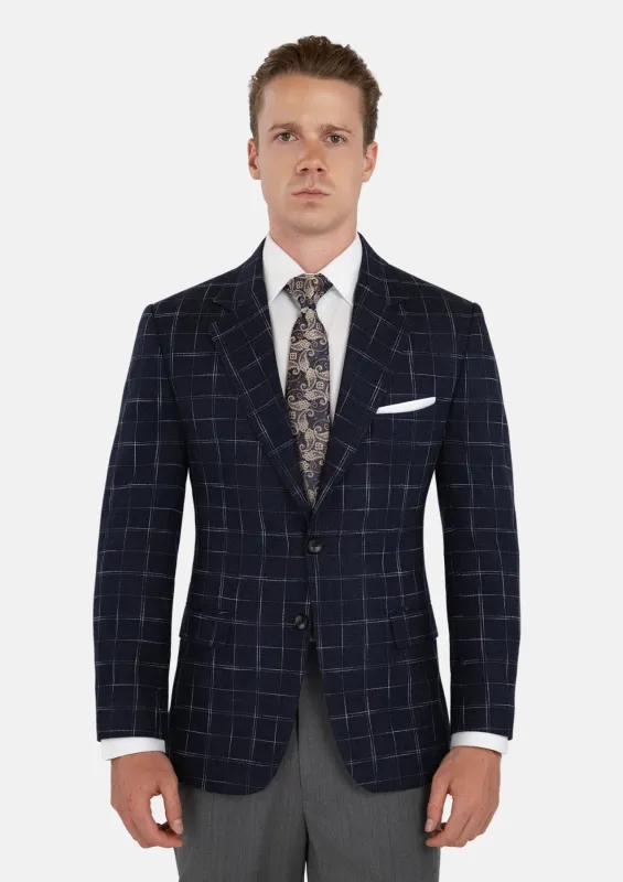 Thompson Navy Flannel Windowpane Jacket sold by Sartoro