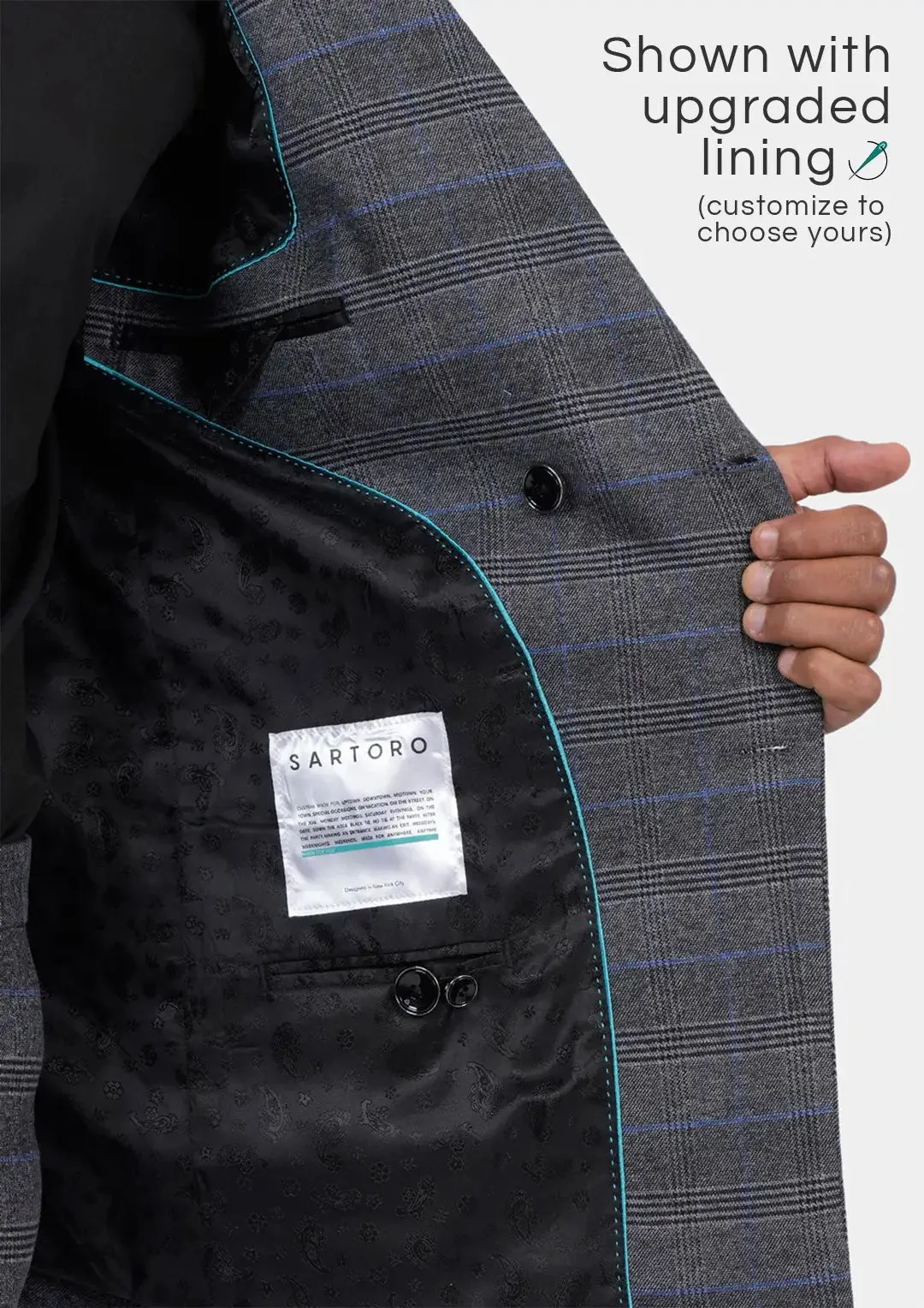 Rockafeller Dark Grey Prince of Wales Jacket sold by Sartoro product image thumbnail 5