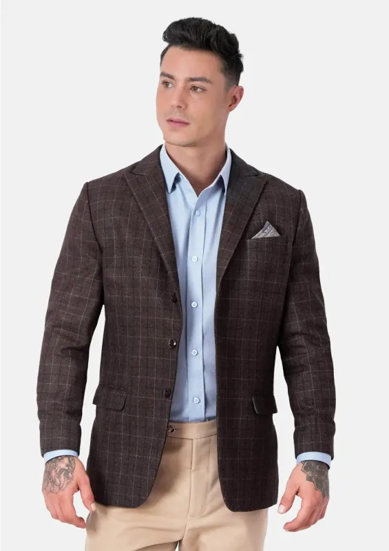 Montauk Cedar Brown Flannel Windowpane Jacket sold by Sartoro