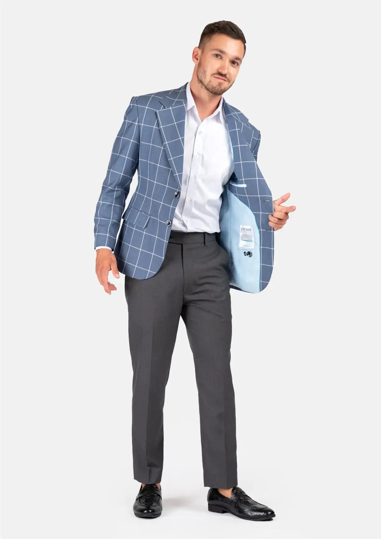 Ellis Blue Windowpane Jacket sold by Sartoro product image thumbnail 3