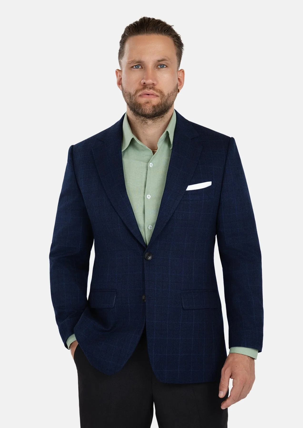 Astor Deep Blue Flannel Windowpane Jacket sold by Sartoro product image thumbnail 4