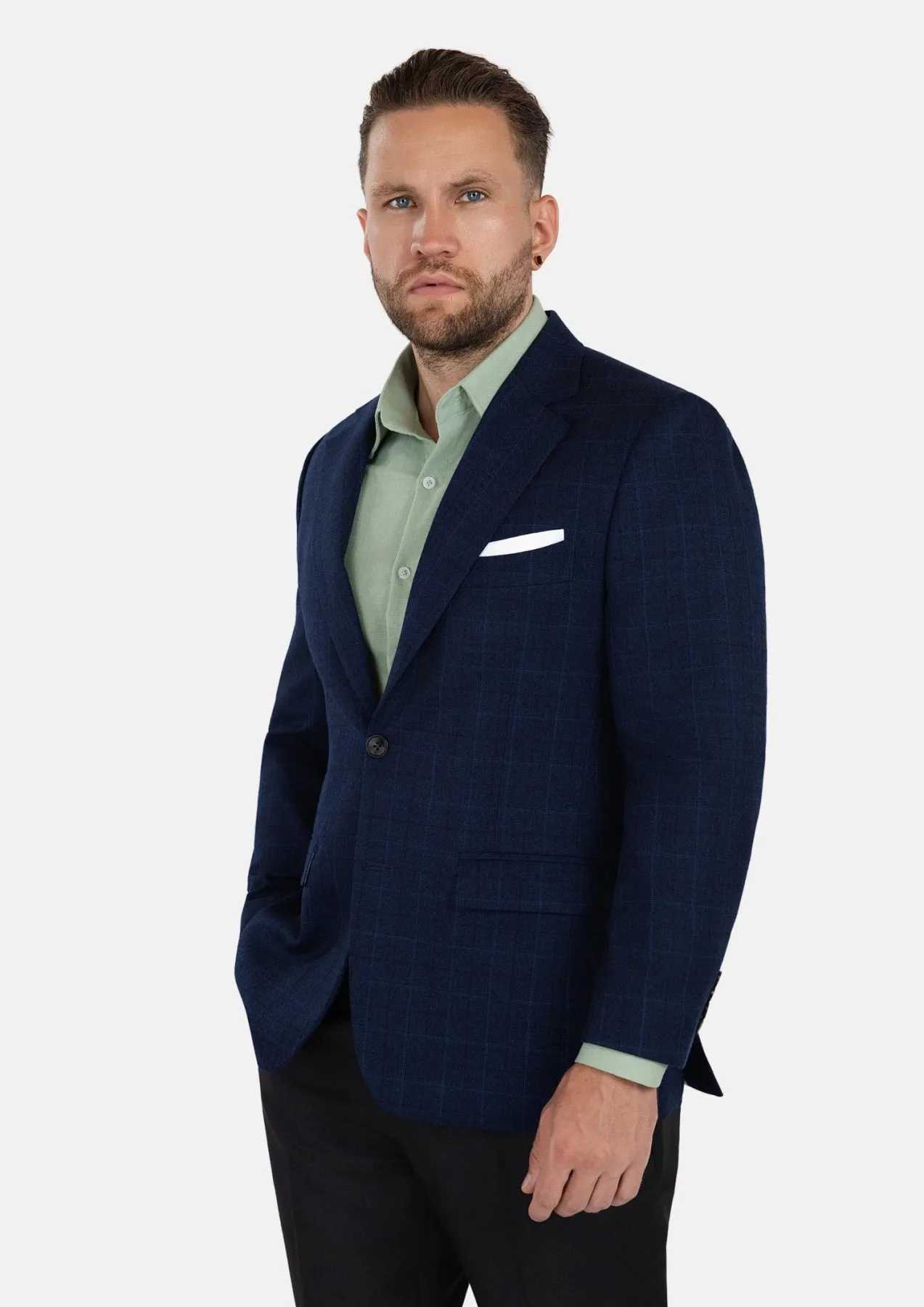 Astor Deep Blue Flannel Windowpane Jacket sold by Sartoro product image thumbnail 3