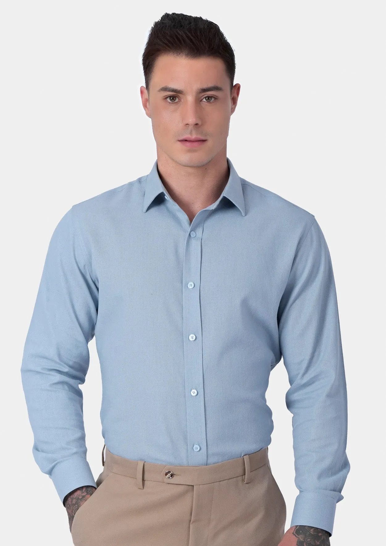 Maya Blue Linen Blend Shirt sold by Sartoro product image thumbnail 2