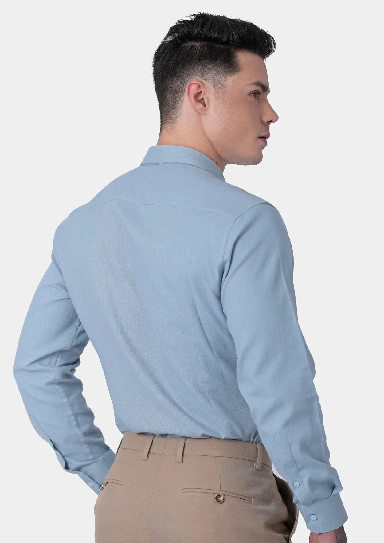 Maya Blue Linen Blend Shirt sold by Sartoro product image thumbnail 5