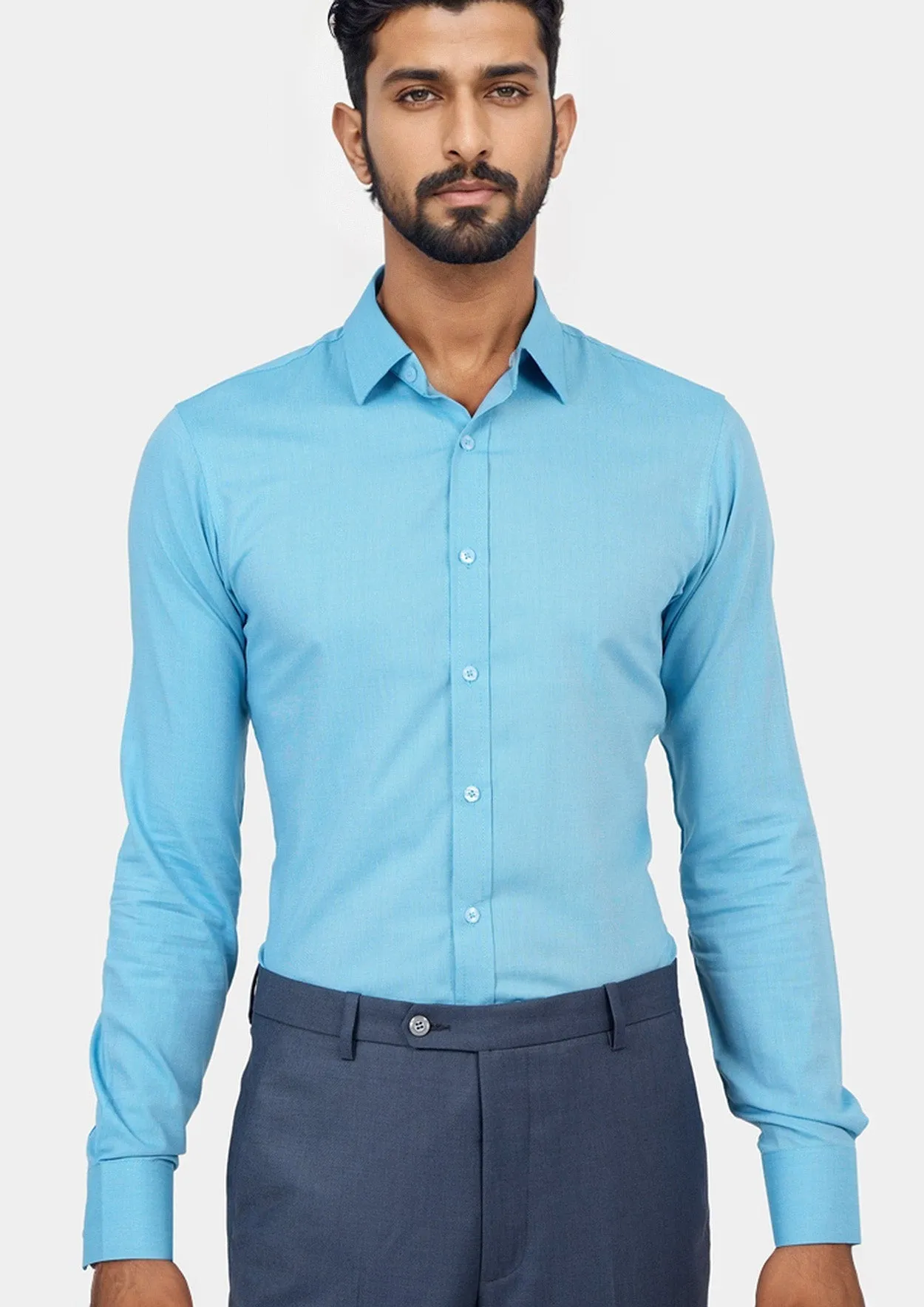 Turquoise Egyptian Cotton Broadcloth Shirt sold by Sartoro product image thumbnail 2